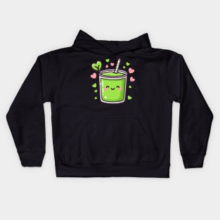 Cute Kawaii Green Smoothie Drink with Hearts | Vegan Design for Kawaii Lovers Kids Hoodie